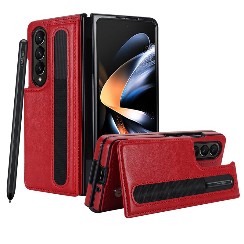 Compatible with Samsung Z Fold7/6/5 phone case, 4/3-inch double-buckle card slot pen case folding stand drop-proof protective case