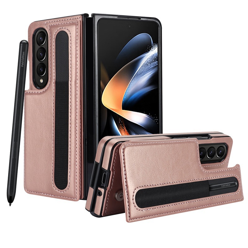 Compatible with Samsung Z Fold7/6/5 phone case, 4/3-inch double-buckle card slot pen case folding stand drop-proof protective case
