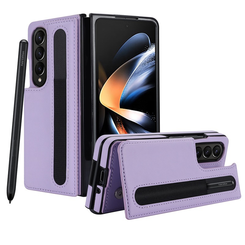 Compatible with Samsung Z Fold7/6/5 phone case, 4/3-inch double-buckle card slot pen case folding stand drop-proof protective case