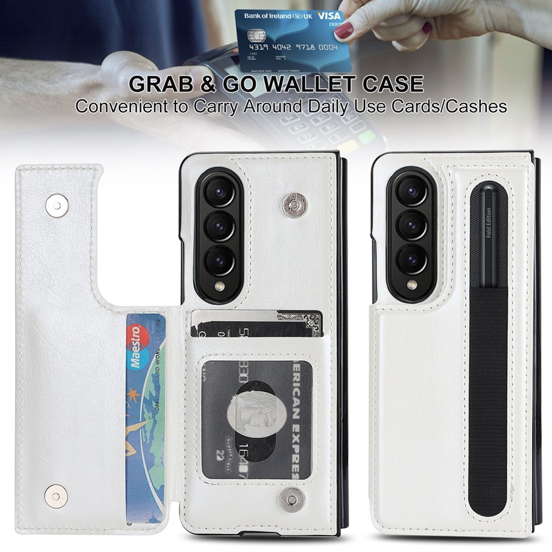 Compatible with Samsung Z Fold7/6/5 phone case, 4/3-inch double-buckle card slot pen case folding stand drop-proof protective case
