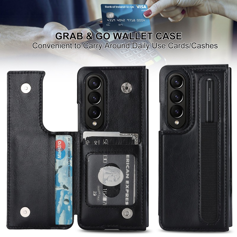 Compatible with Samsung Z Fold7/6/5 phone case, 4/3-inch double-buckle card slot pen case folding stand drop-proof protective case