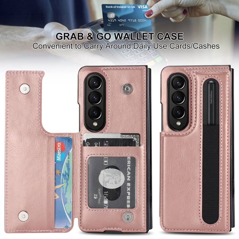 Compatible with Samsung Z Fold7/6/5 phone case, 4/3-inch double-buckle card slot pen case folding stand drop-proof protective case