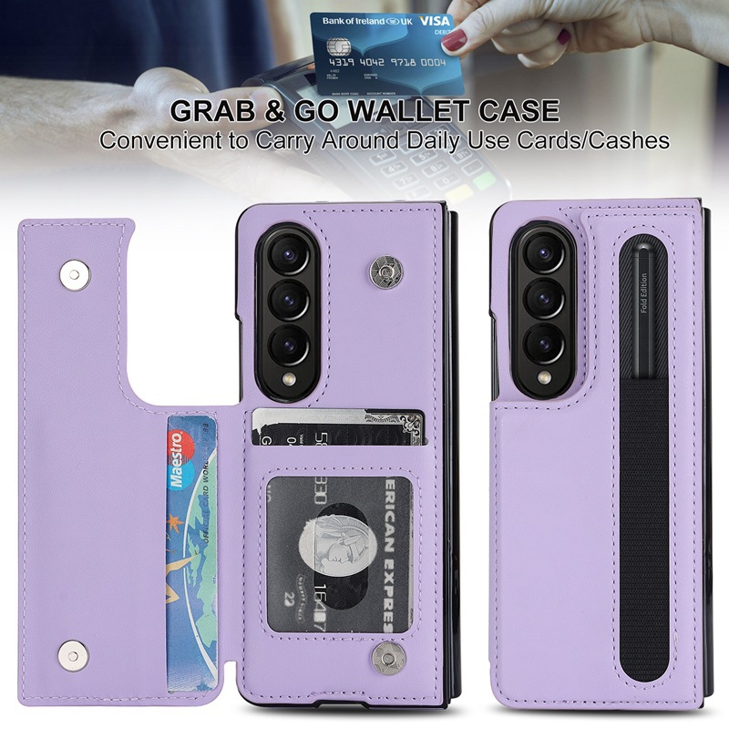 Compatible with Samsung Z Fold7/6/5 phone case, 4/3-inch double-buckle card slot pen case folding stand drop-proof protective case