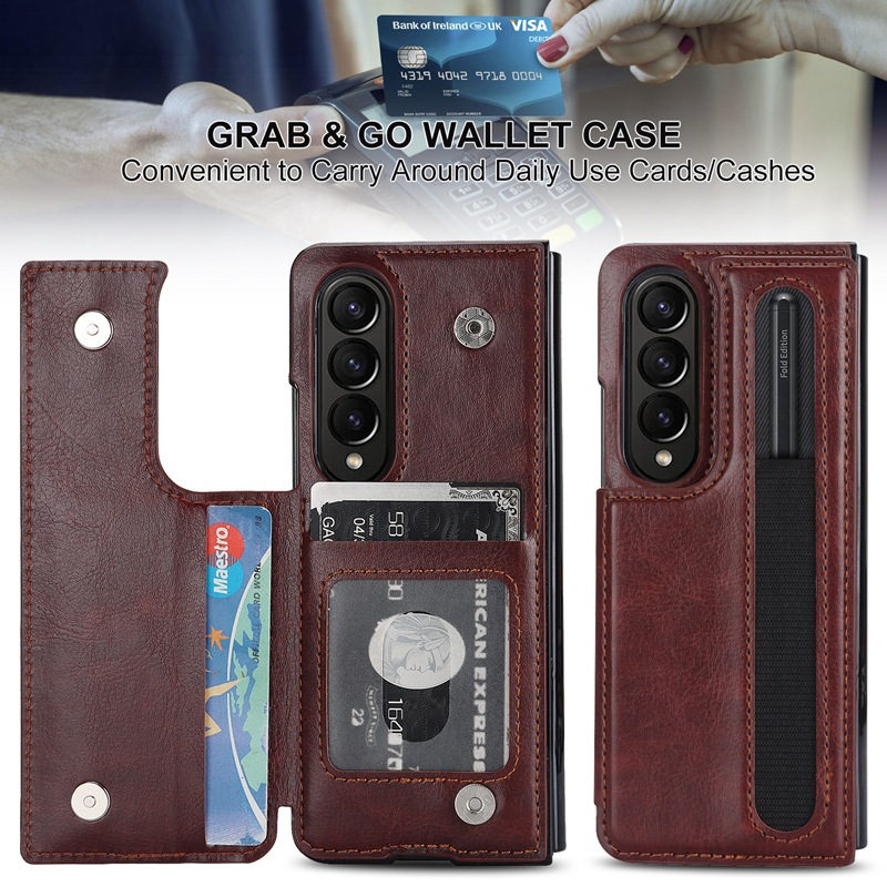 Compatible with Samsung Z Fold7/6/5 phone case, 4/3-inch double-buckle card slot pen case folding stand drop-proof protective case