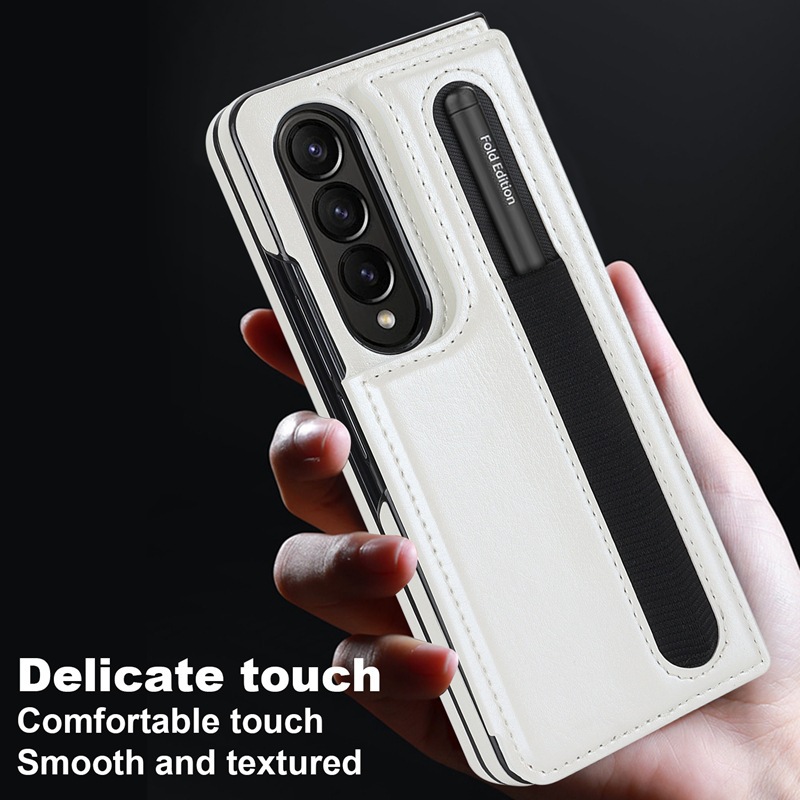 Compatible with Samsung Z Fold7/6/5 phone case, 4/3-inch double-buckle card slot pen case folding stand drop-proof protective case