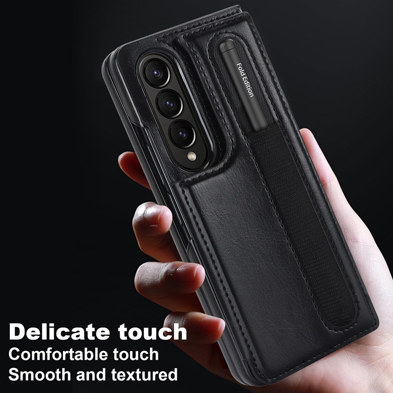 Compatible with Samsung Z Fold7/6/5 phone case, 4/3-inch double-buckle card slot pen case folding stand drop-proof protective case