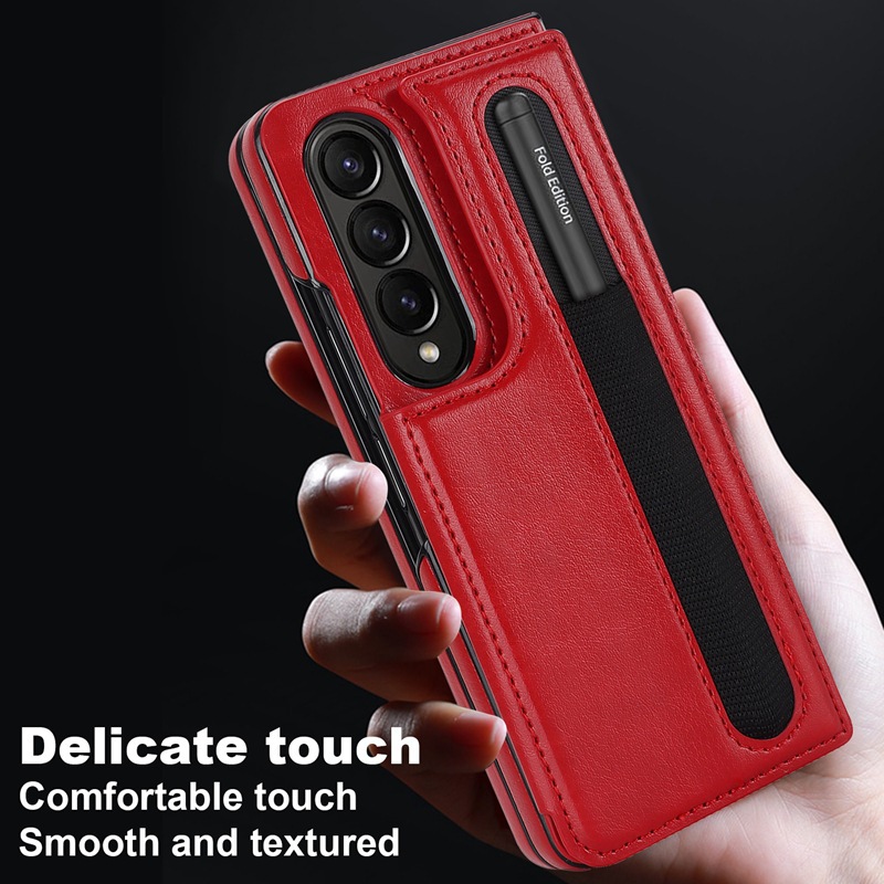 Compatible with Samsung Z Fold7/6/5 phone case, 4/3-inch double-buckle card slot pen case folding stand drop-proof protective case