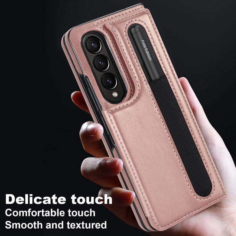 Compatible with Samsung Z Fold7/6/5 phone case, 4/3-inch double-buckle card slot pen case folding stand drop-proof protective case