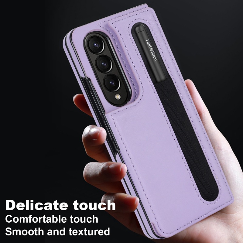 Compatible with Samsung Z Fold7/6/5 phone case, 4/3-inch double-buckle card slot pen case folding stand drop-proof protective case
