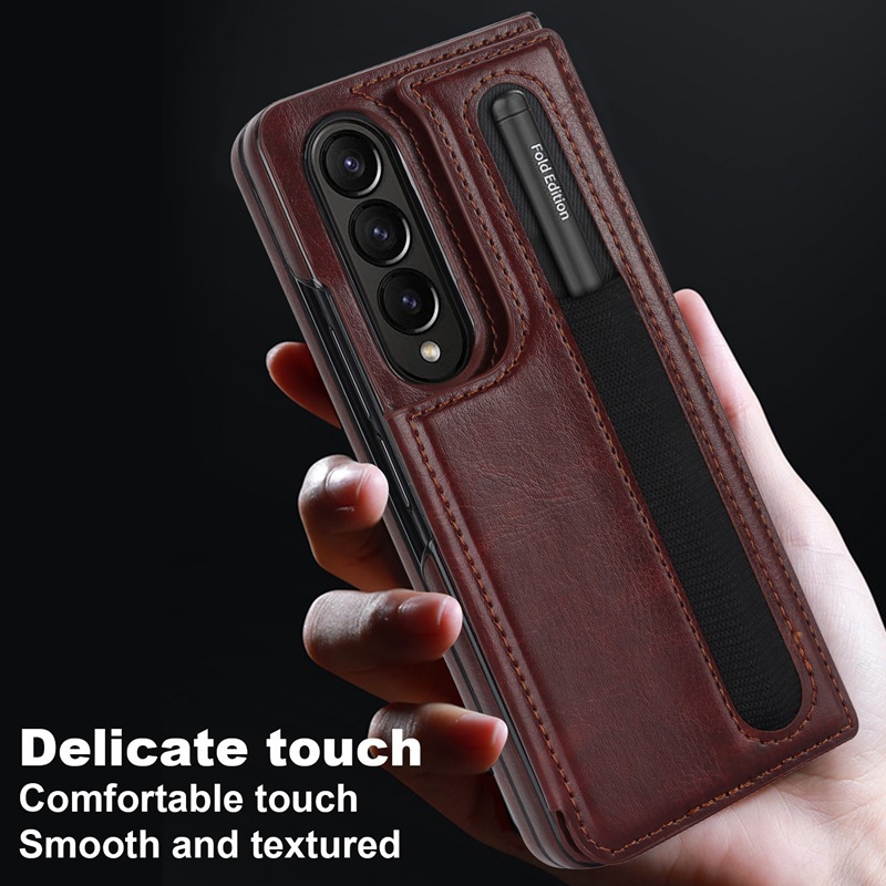 Compatible with Samsung Z Fold7/6/5 phone case, 4/3-inch double-buckle card slot pen case folding stand drop-proof protective case