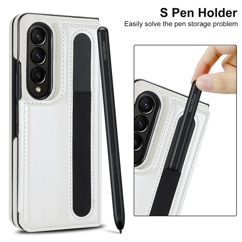 Compatible with Samsung Z Fold7/6/5 phone case, 4/3-inch double-buckle card slot pen case folding stand drop-proof protective case