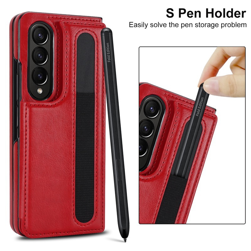 Compatible with Samsung Z Fold7/6/5 phone case, 4/3-inch double-buckle card slot pen case folding stand drop-proof protective case