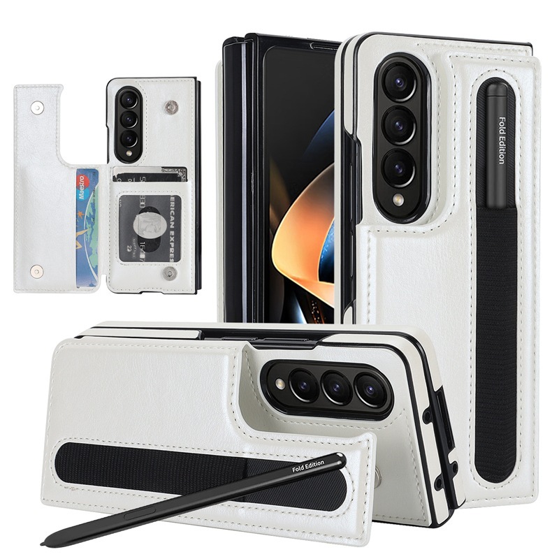 Compatible with Samsung Z Fold7/6/5 phone case, 4/3-inch double-buckle card slot pen case folding stand drop-proof protective case