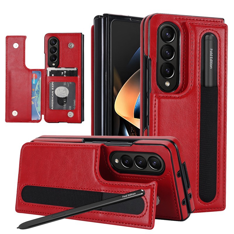 Compatible with Samsung Z Fold7/6/5 phone case, 4/3-inch double-buckle card slot pen case folding stand drop-proof protective case