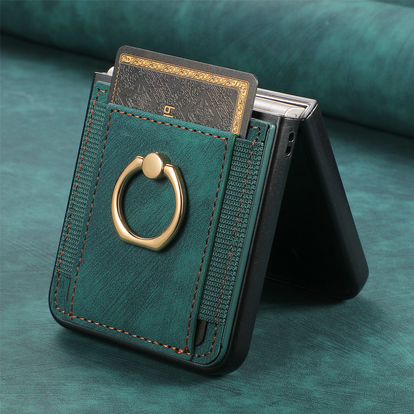 Compatible with Samsung Z Flip 8/7 phone case, 6/5 SIM card holder, ring holder, vegan leather, 4/3 shockproof protective case