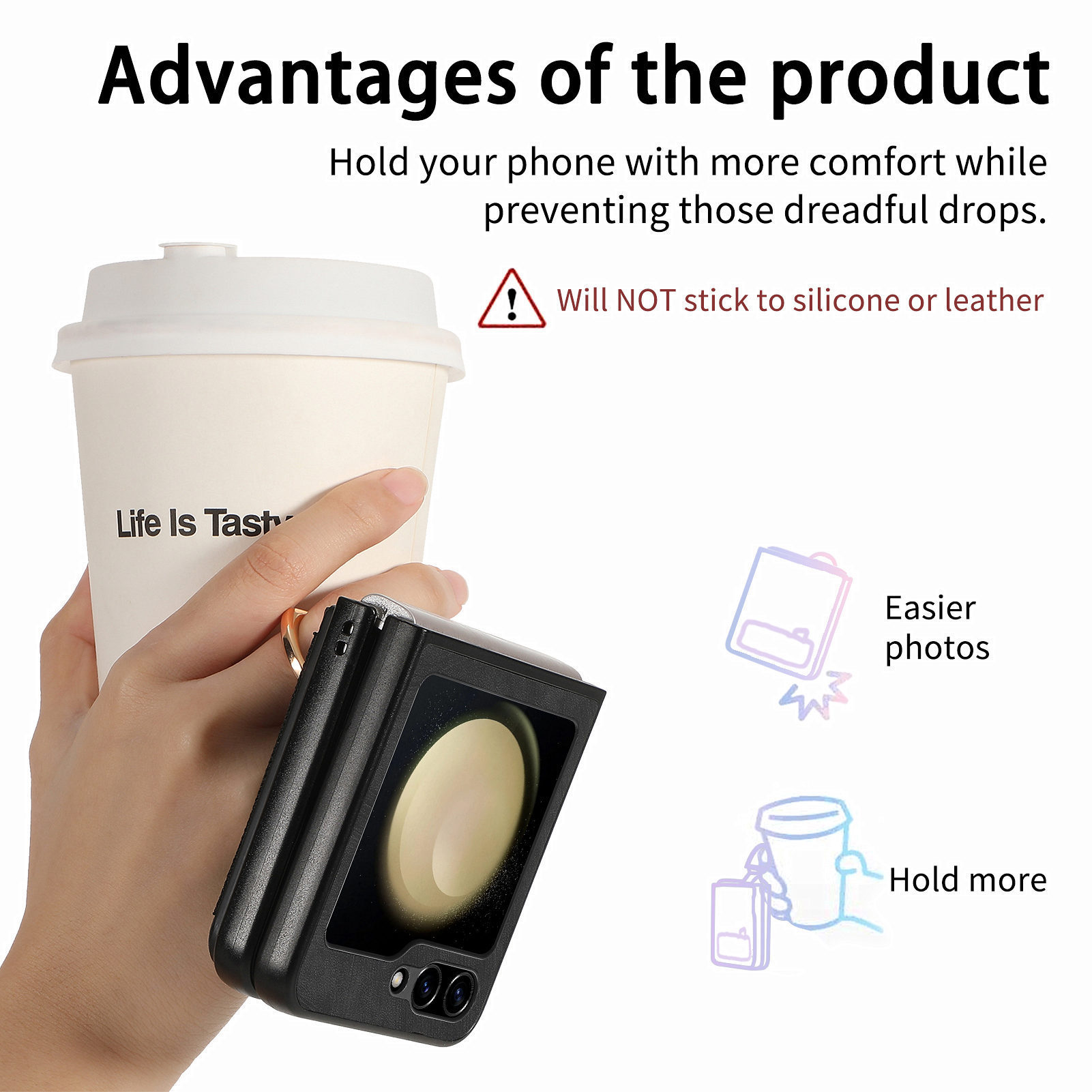 Compatible with Samsung Z Flip 8/7 phone case, 6/5 SIM card holder, ring holder, vegan leather, 4/3 shockproof protective case
