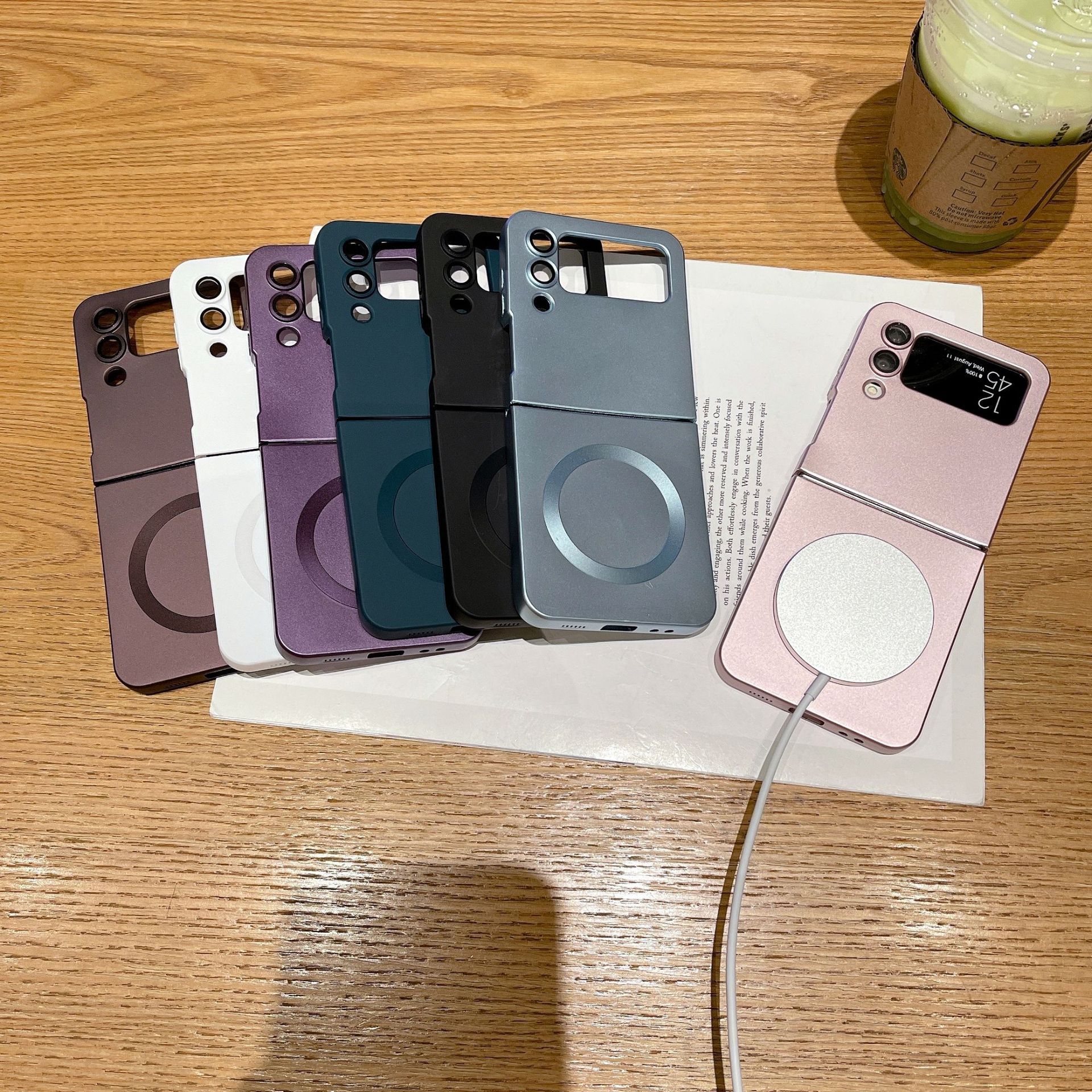 Compatible with Samsung Z Flip 7/6 phone case, 5/4/3 folding screen, magnetic ring, frosted TPU soft case, Amazon.