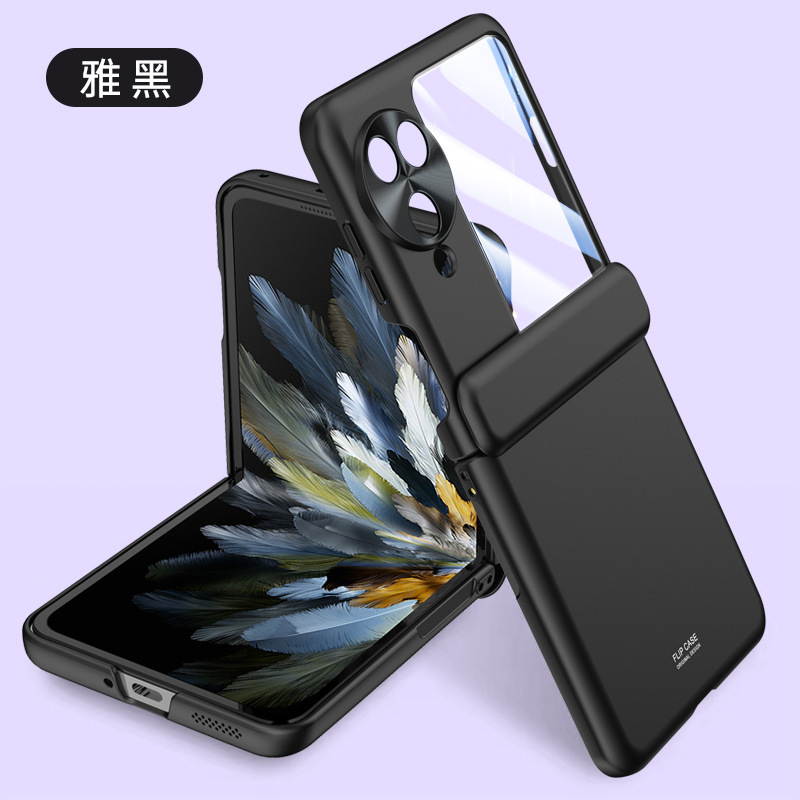 Compatible with OPPO Find N3 Filp phone case, electroplated solid color, spring-loaded central axis hinge, full-coverage protective case.
