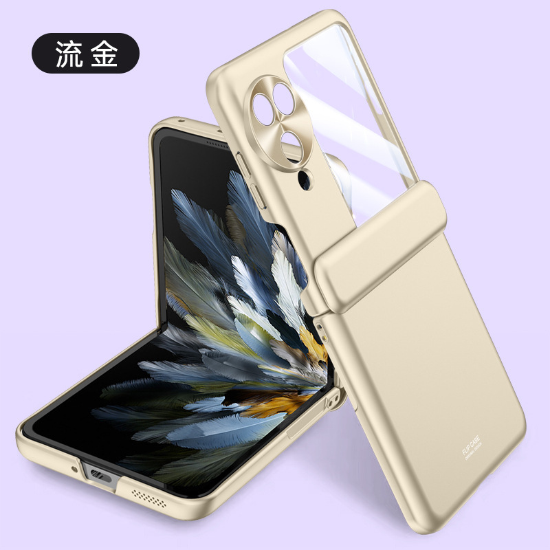Compatible with OPPO Find N3 Filp phone case, electroplated solid color, spring-loaded central axis hinge, full-coverage protective case.