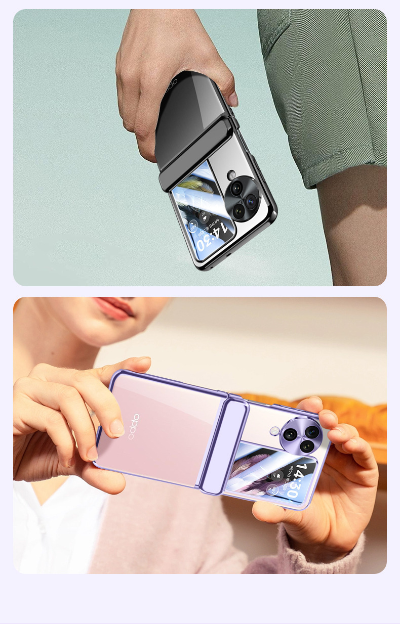 Compatible with OPPO Find N3 Filp phone case, electroplated solid color, spring-loaded central axis hinge, full-coverage protective case.
