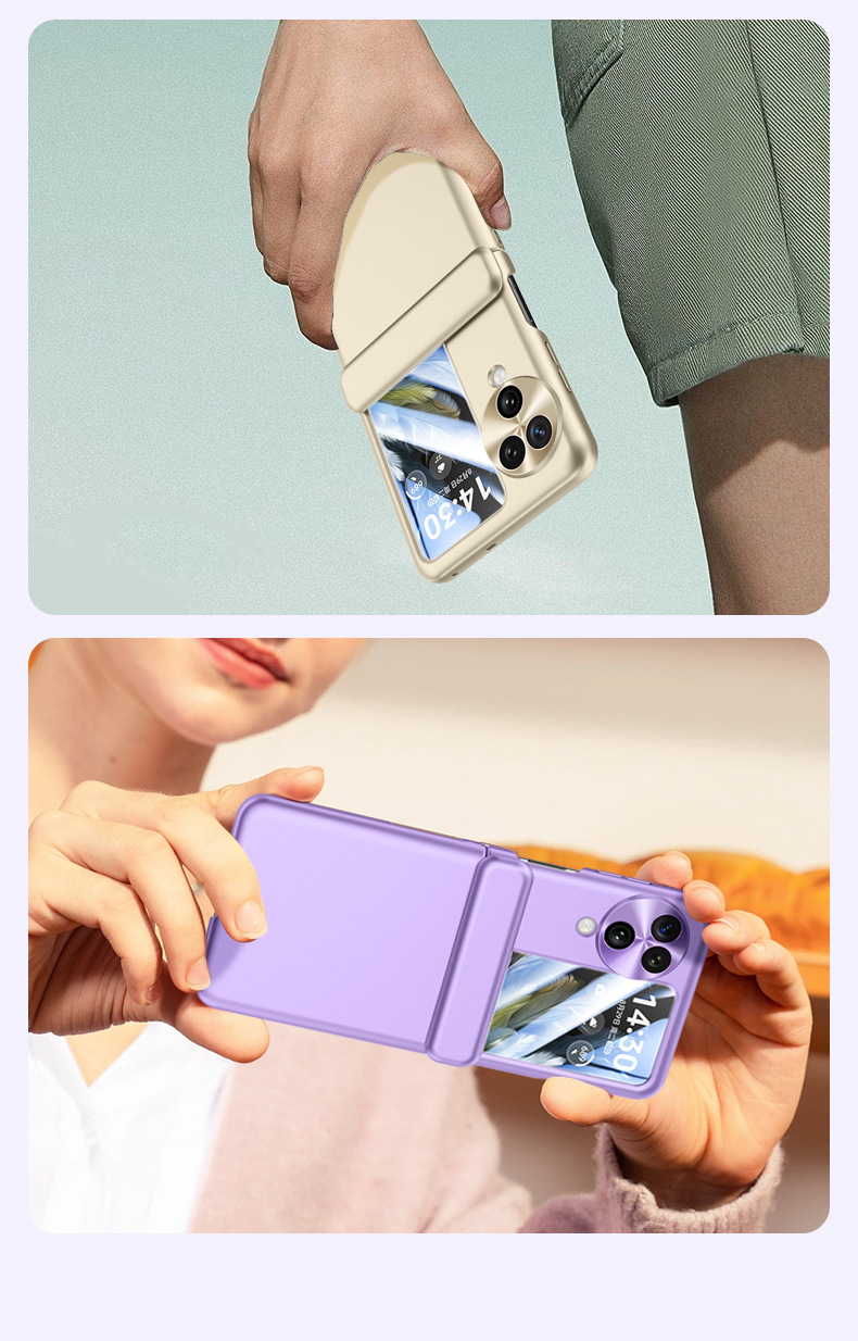 Compatible with OPPO Find N3 Filp phone case, electroplated solid color, spring-loaded central axis hinge, full-coverage protective case.