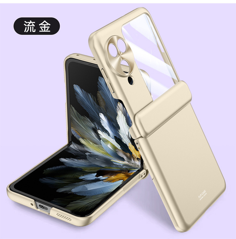 Compatible with OPPO Find N3 Filp phone case, electroplated solid color, spring-loaded central axis hinge, full-coverage protective case.