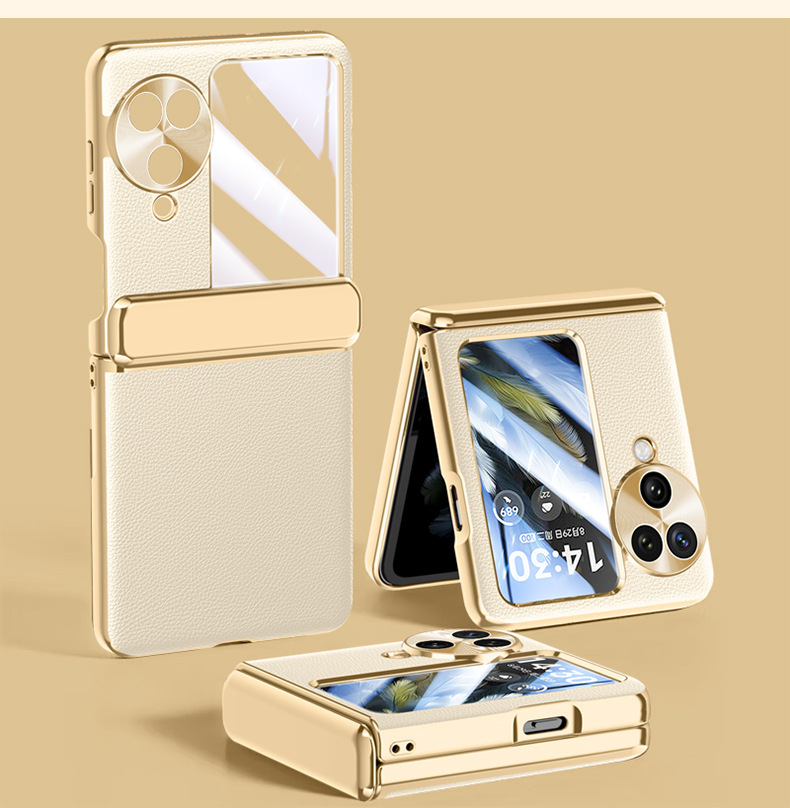 Compatible with OPPO Find N3 Flip phone case, electroplated leather, hinge, full-coverage drop-proof protective case.