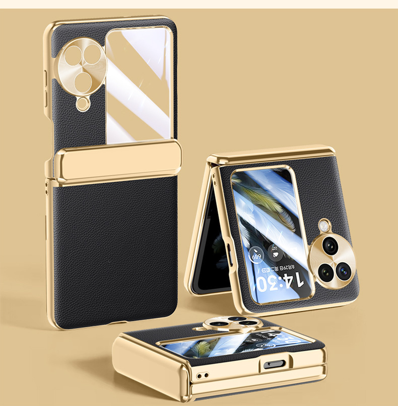 Compatible with OPPO Find N3 Flip phone case, electroplated leather, hinge, full-coverage drop-proof protective case.