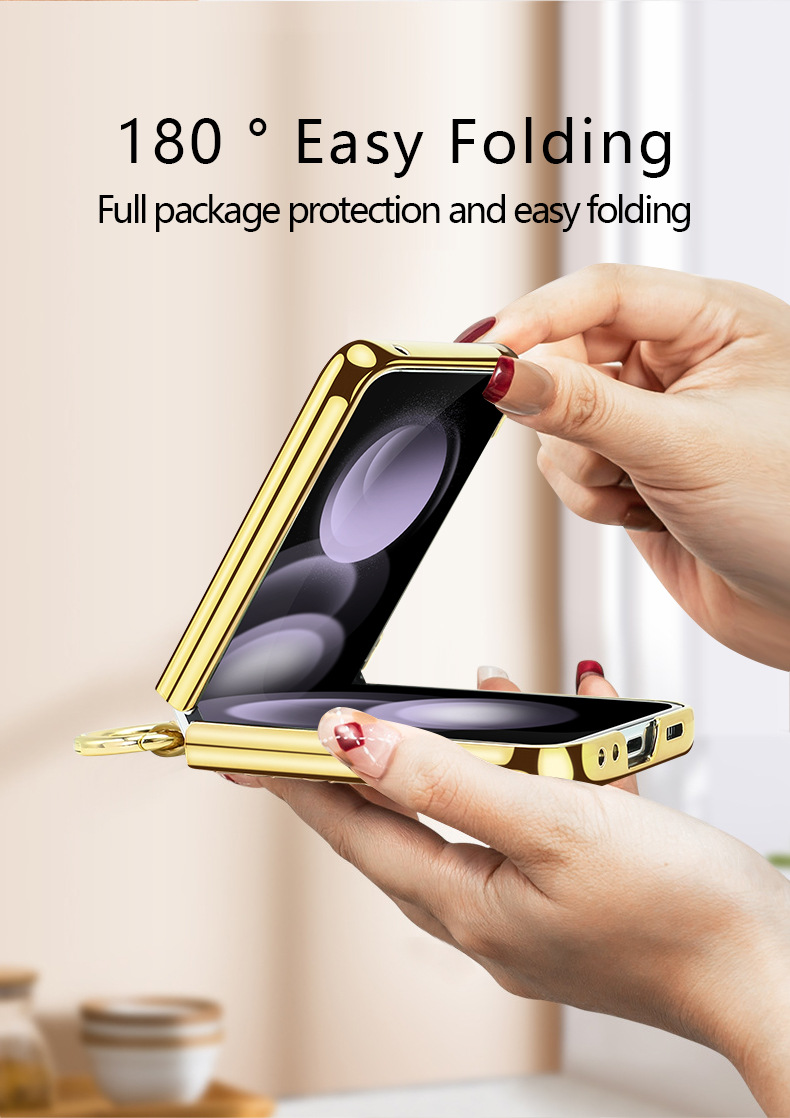 Compatible with Samsung Z Flip 7/6/5 phone case, electroplated woven texture ring holder case, 3/4 drop-proof protective case