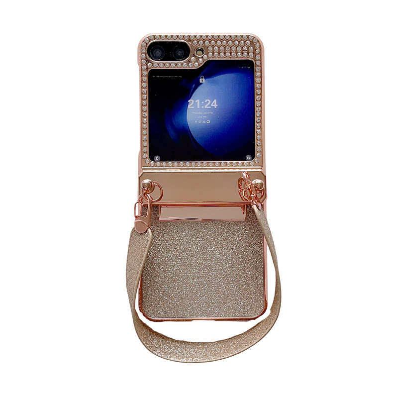 Compatible with Samsung Z Flip 8/7 phone case, 6/5 glitter, stylish wrist strap, 4/3 folding screen protective case