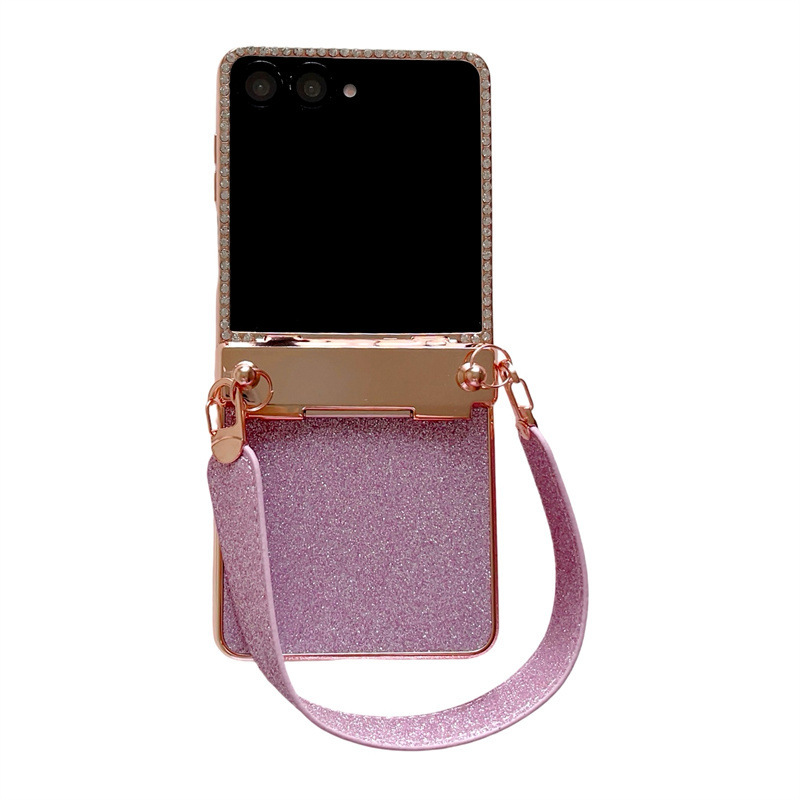 Compatible with Samsung Z Flip 8/7 phone case, 6/5 glitter, stylish wrist strap, 4/3 folding screen protective case