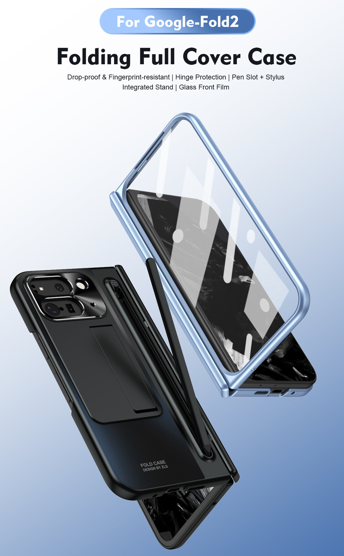 Compatible with Google Pixel 11 Fold phone case 10/9proF with pen, spring hinge, full-coverage protective case.