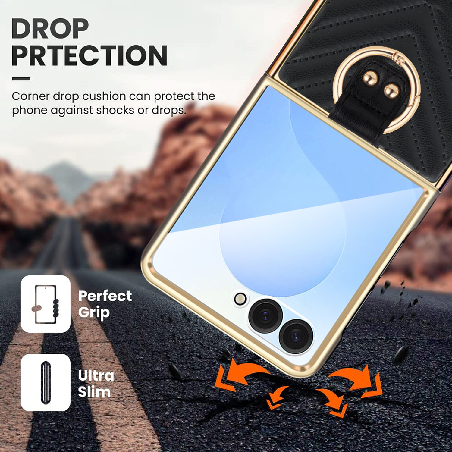 Compatible with Samsung Z Flip 7/6/5 phone cases, 4/3-inch electroplated leather V-pattern ring case, shockproof protective case.