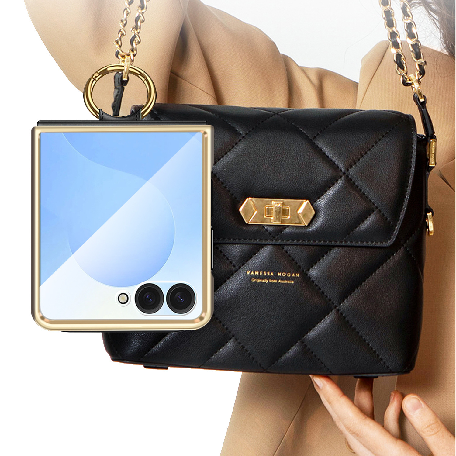 Compatible with Samsung Z Flip 7/6/5 phone cases, 4/3-inch electroplated leather V-pattern ring case, shockproof protective case.
