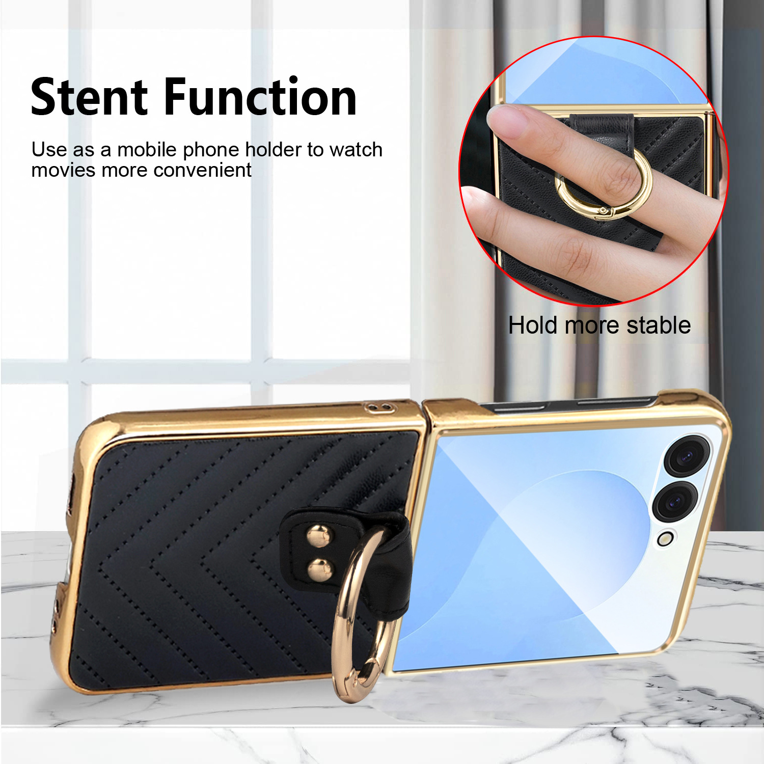 Compatible with Samsung Z Flip 7/6/5 phone cases, 4/3-inch electroplated leather V-pattern ring case, shockproof protective case.