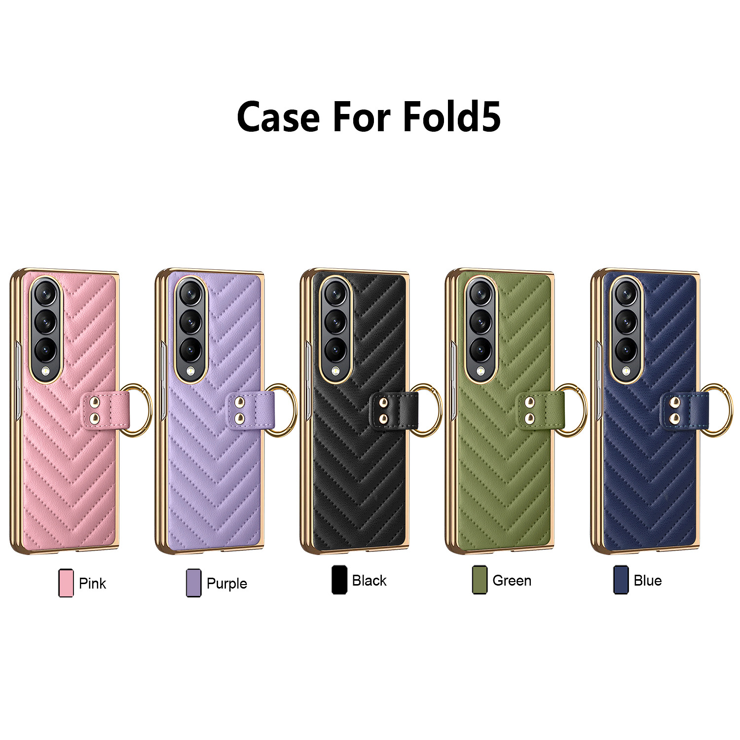 Compatible with Samsung Z Flip 7/6/5 phone cases, 4/3-inch electroplated leather V-pattern ring case, shockproof protective case.