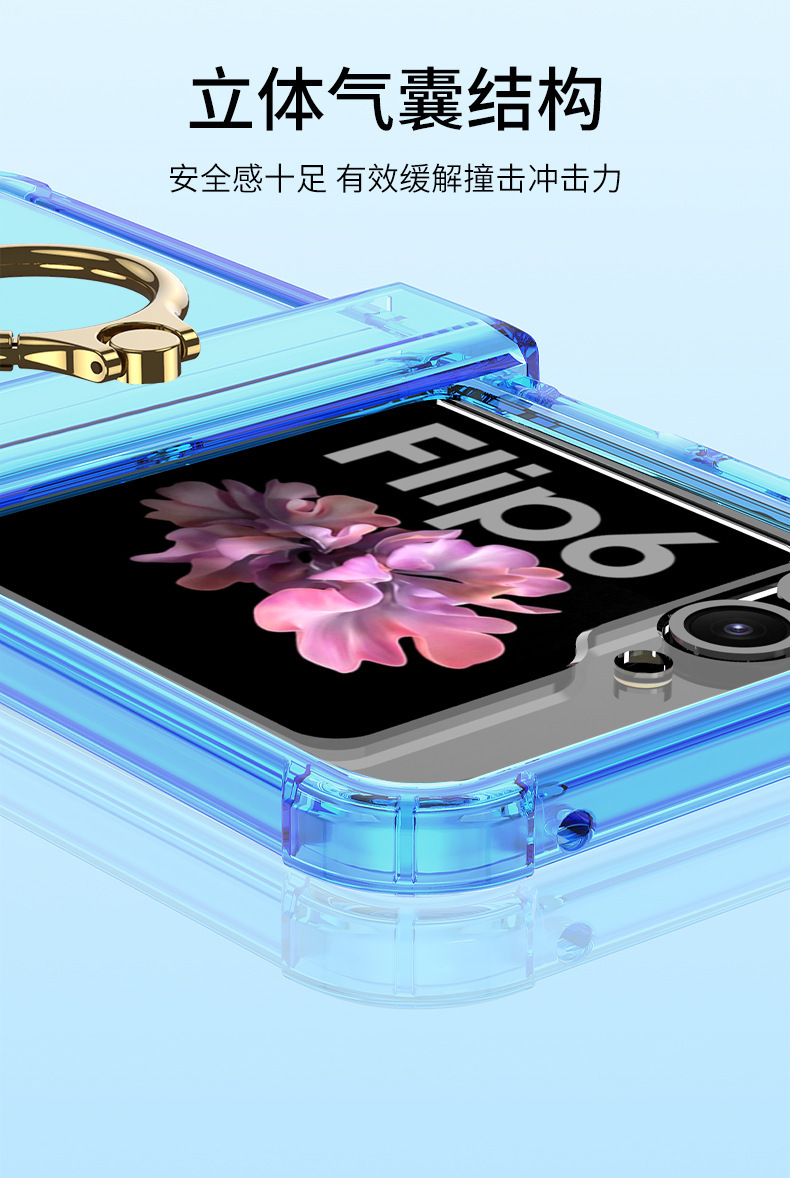 Compatible with Samsung Z Flip 6/5 phone case, hinge ring holder, tempered glass screen protector, and foldable screen protector.