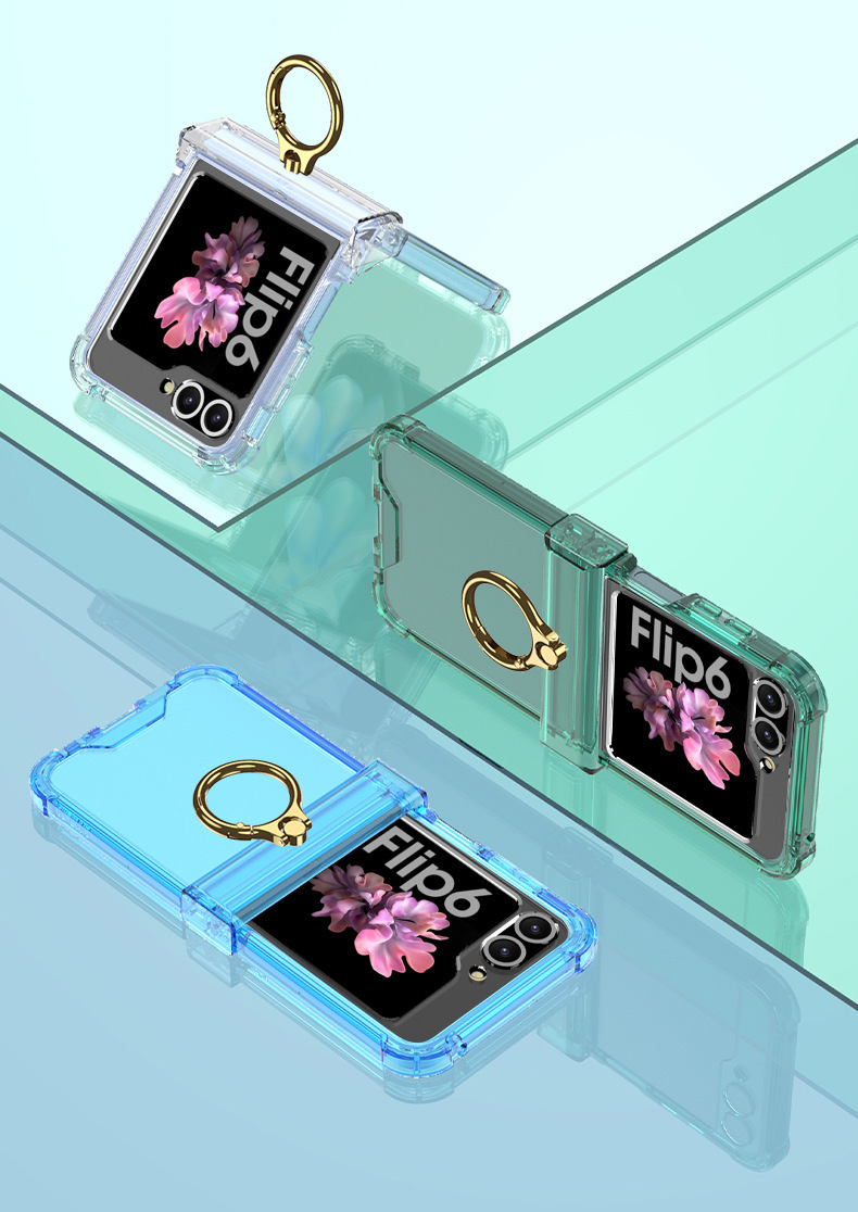 Compatible with Samsung Z Flip 6/5 phone case, hinge ring holder, tempered glass screen protector, and foldable screen protector.