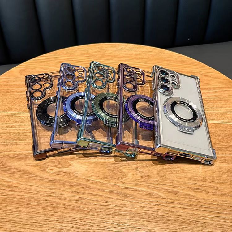 Compatible with Samsung S26/25 Ultra phone case A55 transparent airbag S24 magnetic stand electroplated drop-proof hard case