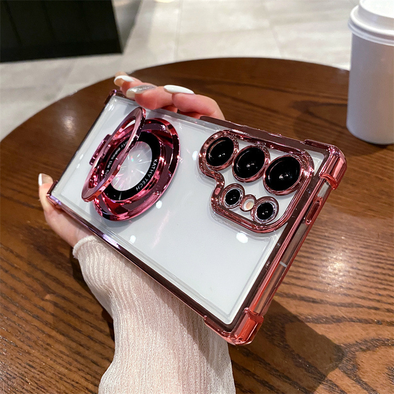 Compatible with Samsung S26/25 Ultra phone case A55 transparent airbag S24 magnetic stand electroplated drop-proof hard case