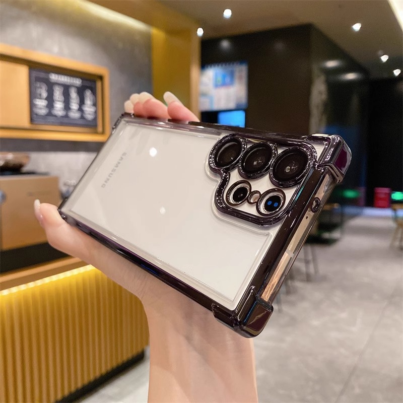 Compatible with Samsung S26/25 Ultra phone case A55 transparent airbag S24 magnetic stand electroplated drop-proof hard case