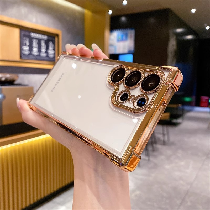 Compatible with Samsung S26/25 Ultra phone case A55 transparent airbag S24 magnetic stand electroplated drop-proof hard case
