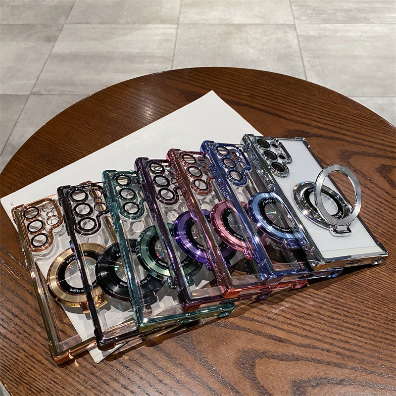 Compatible with Samsung S26/25 Ultra phone case A55 transparent airbag S24 magnetic stand electroplated drop-proof hard case