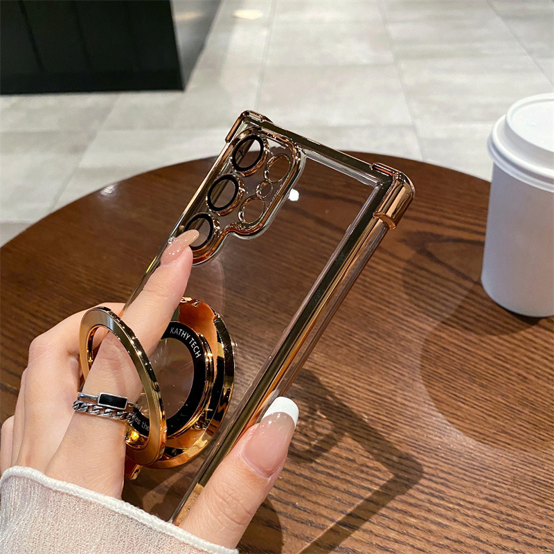 Compatible with Samsung S26/25 Ultra phone case A55 transparent airbag S24 magnetic stand electroplated drop-proof hard case