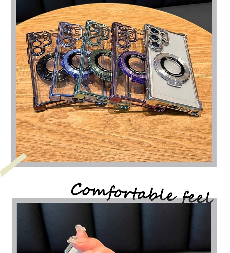 Compatible with Samsung S26/25 Ultra phone case A55 transparent airbag S24 magnetic stand electroplated drop-proof hard case