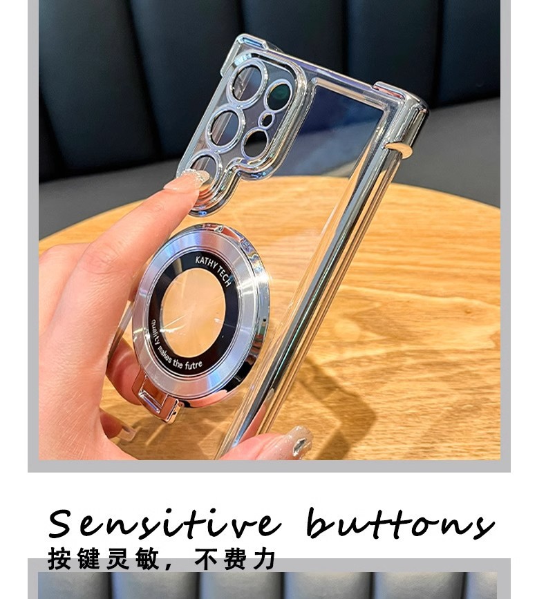 Compatible with Samsung S26/25 Ultra phone case A55 transparent airbag S24 magnetic stand electroplated drop-proof hard case