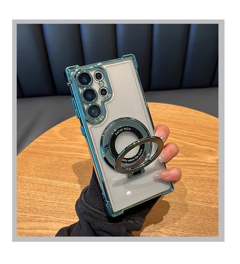 Compatible with Samsung S26/25 Ultra phone case A55 transparent airbag S24 magnetic stand electroplated drop-proof hard case