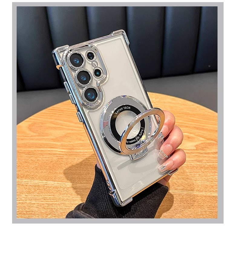 Compatible with Samsung S26/25 Ultra phone case A55 transparent airbag S24 magnetic stand electroplated drop-proof hard case