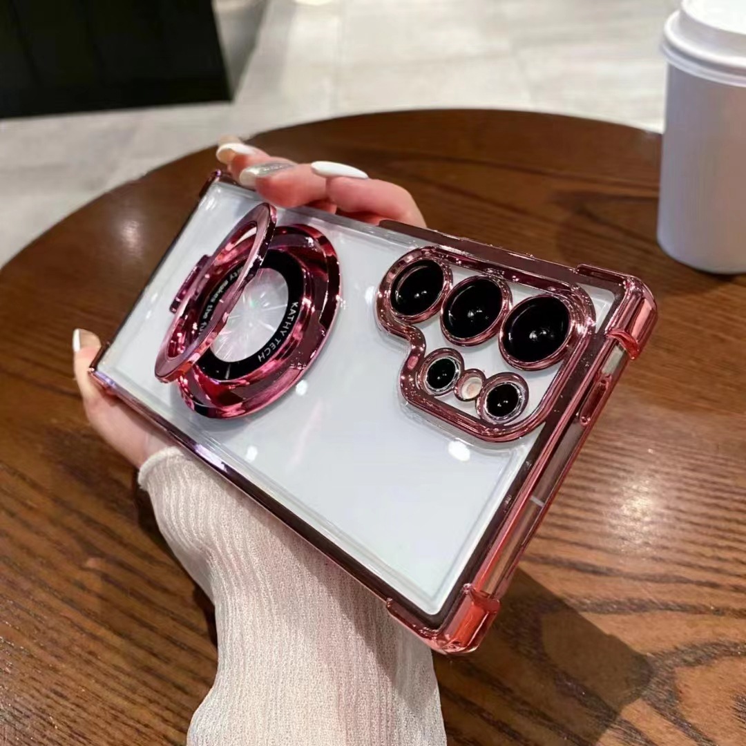 Compatible with Samsung S26/25 Ultra phone case A55 transparent airbag S24 magnetic stand electroplated drop-proof hard case