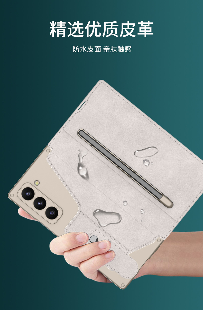 Compatible with Samsung ZFold7/6 phone case, magnetic snap flip cover, leather case, pen slot, internal card insert, full-coverage protective case.